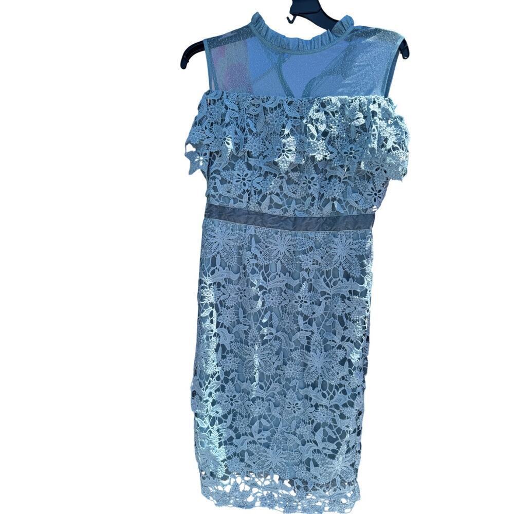Women's Blue Lace Peplum Mini Dress Size M Party Cocktail - Picture 4 of 5